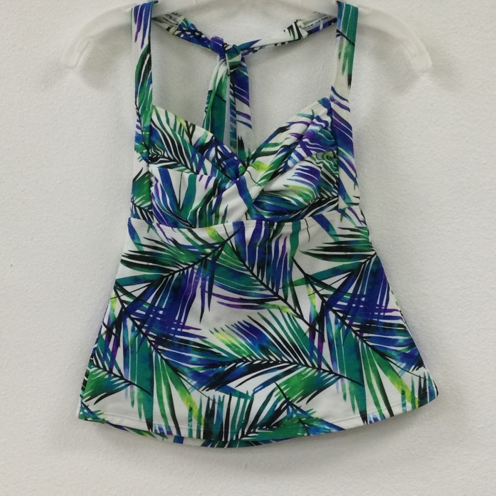 Catalina Green and Blue Top Swimwear with Plunging V-Neck